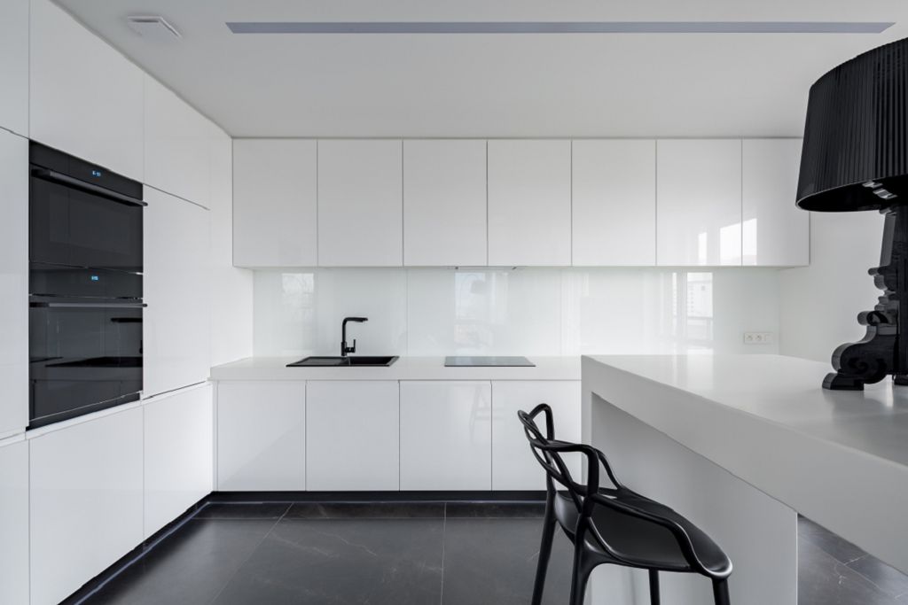 Дизайн кухни с черно белой мебелью